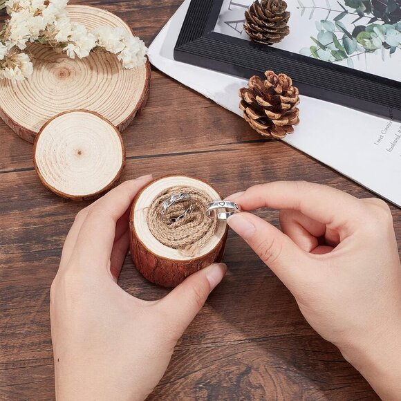 Ring Box, Wooden Ring Dish Storage Box Wedding Ceremony Wood Ring Bearer Box Rus - Picture 5 of 6